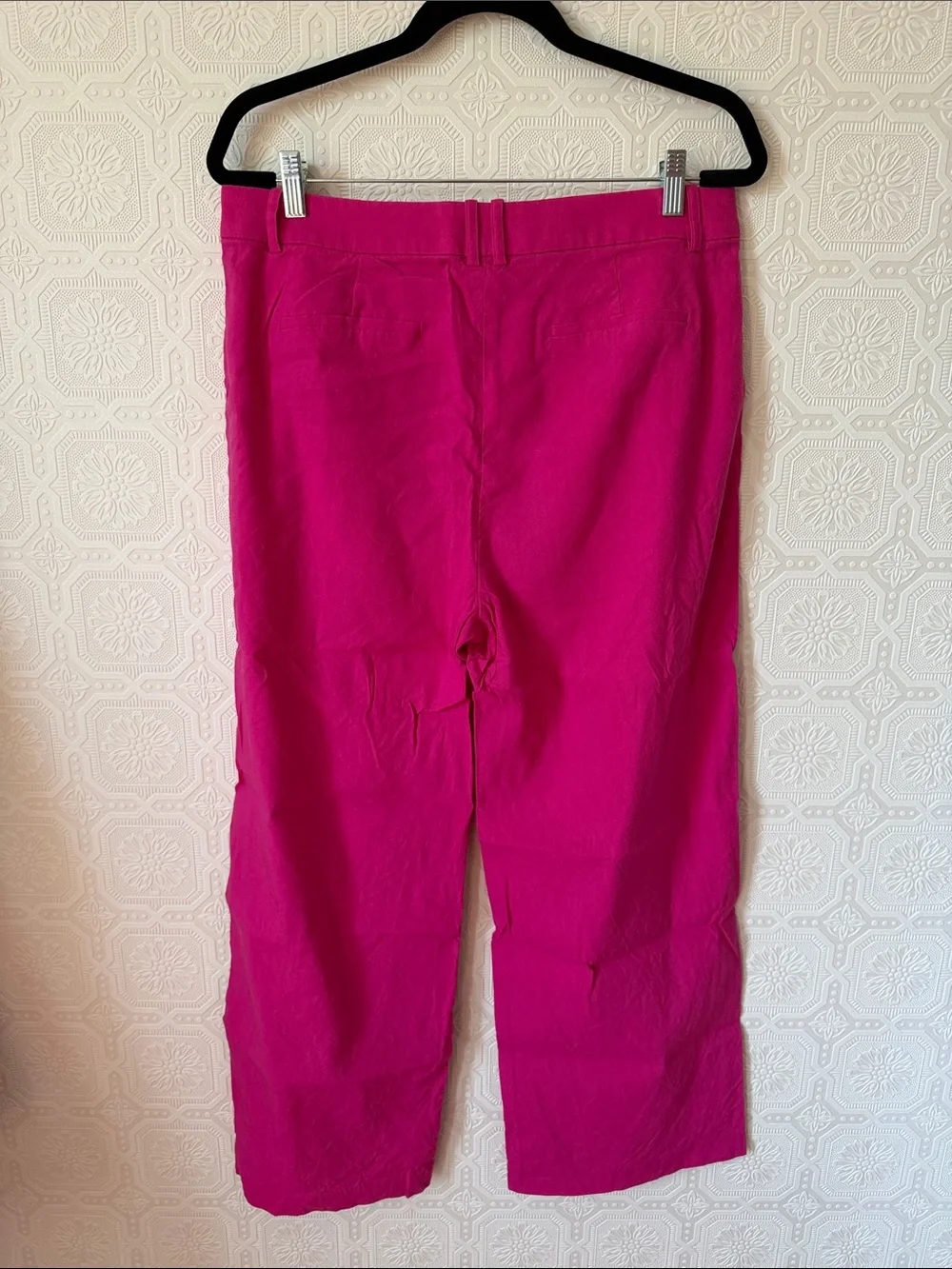 J. Crew Bright Pink High-Rise Straight Trousers Linen Blend Size 12